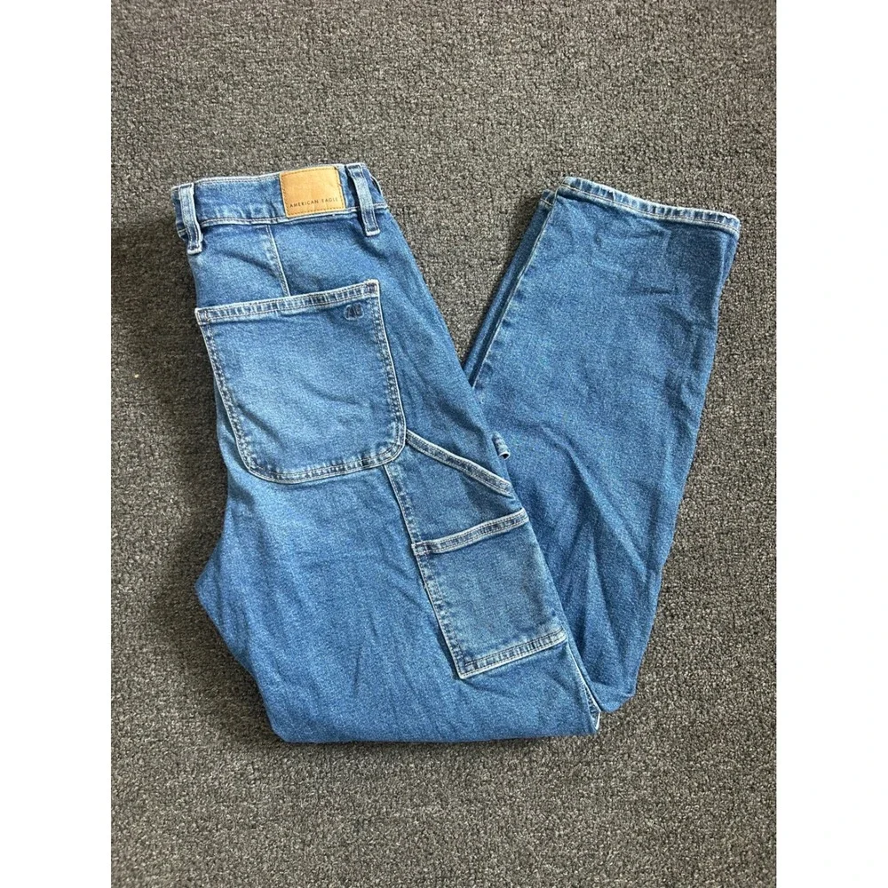 American Eagle Super High Rise Baggy Straight Carpenter Jeans Womens 4R Strigid‎